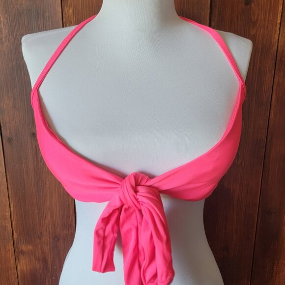 Aerie Scoop Bikini *TOP ONLY* S|P Hot Pink Tie Front Halter Top Tie Two Ways - Picture 10 of 16